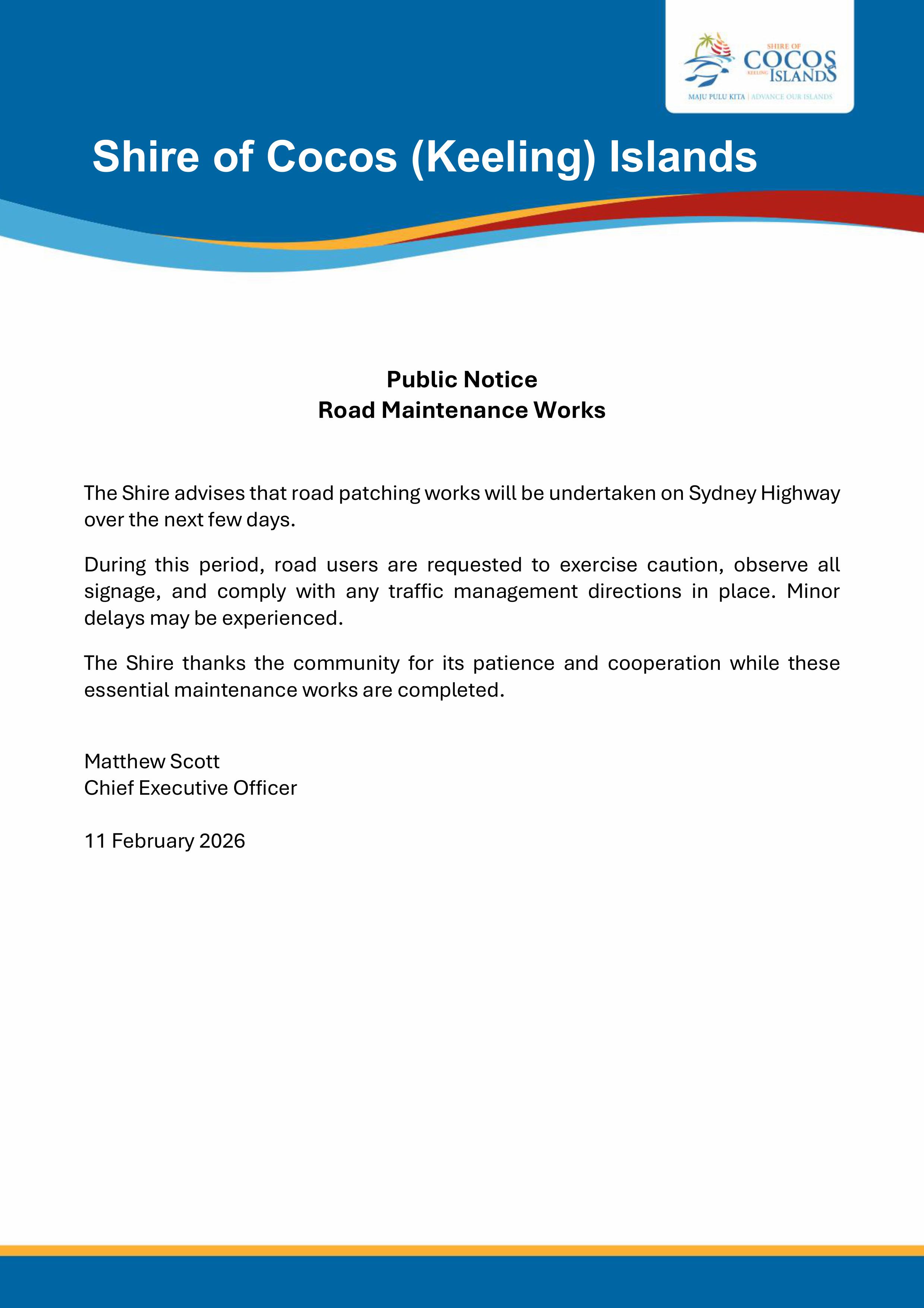 Public Notice Road Maintenance Works